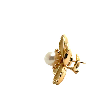 Tiffany & Co. Pearl & 18K Yellow Gold Flower Earrings