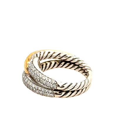 David Yurman Sterling Silver & 18K Gold Diamond Labyrinth Ring
