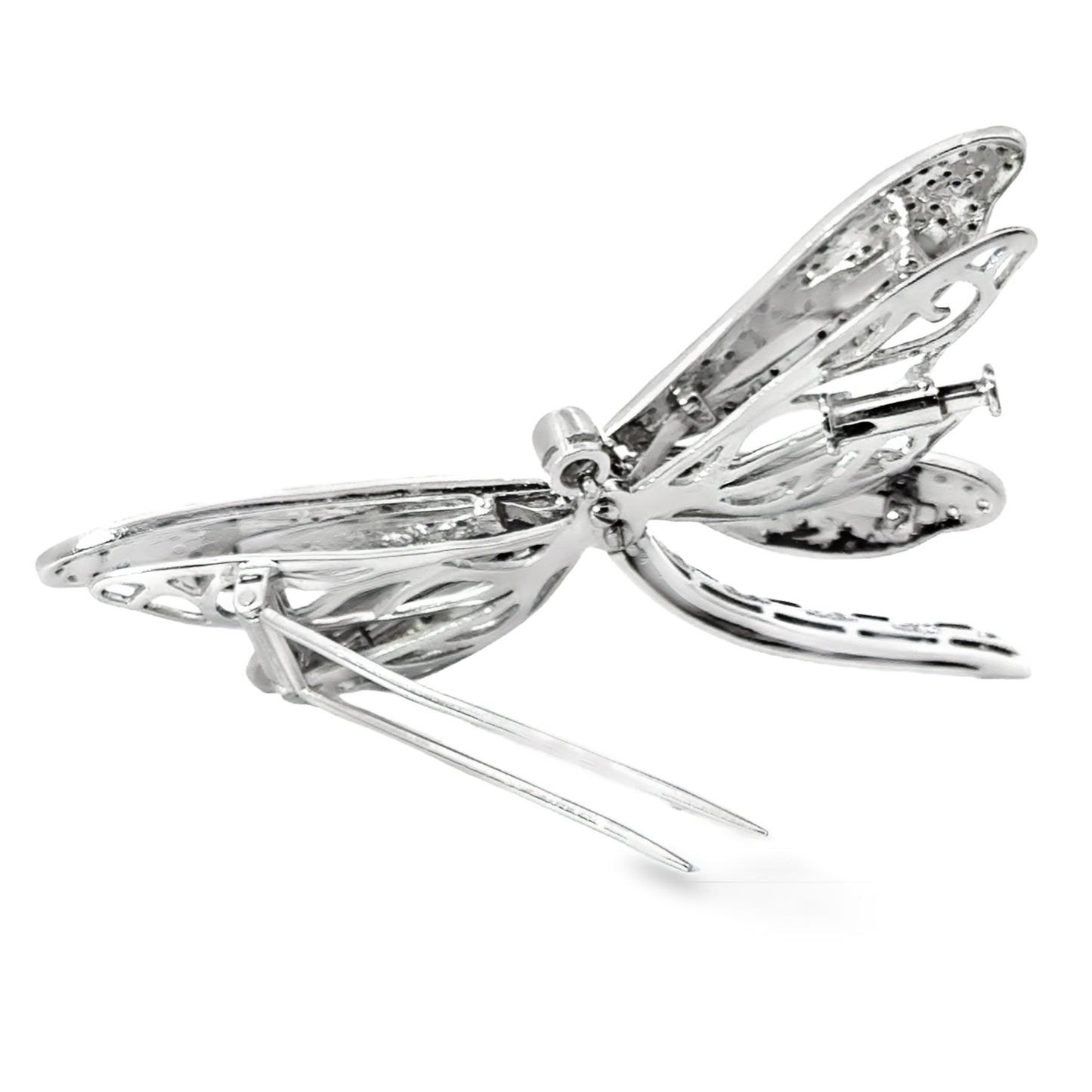 Exquisite 18K White Gold Diamond & Enamel Dragonfly Brooch