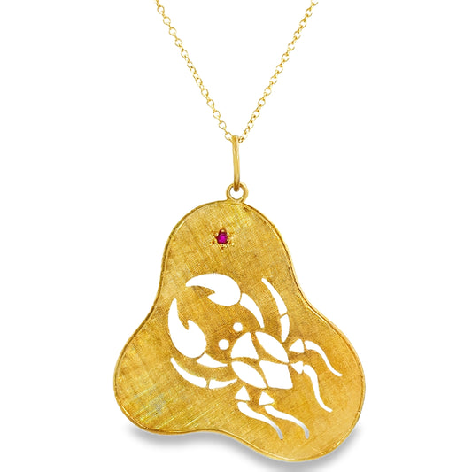 Tiffany & Co. Zodiac Cancer Pendant – 18K Yellow Gold with Ruby Accent