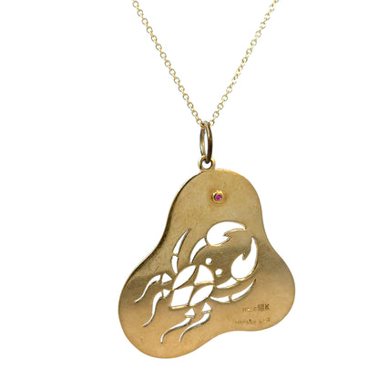 Tiffany & Co. Zodiac Cancer Pendant – 18K Yellow Gold with Ruby Accent