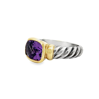 David Yurman 14K Yellow Gold/Silver Amethyst Ring