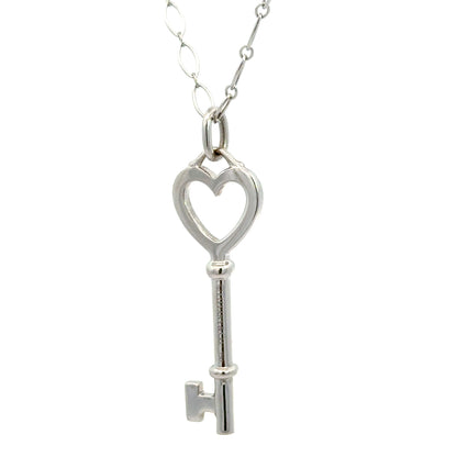 Tiffany & Co. Diamond Heart Key Pendant Necklace – 18K White Gold