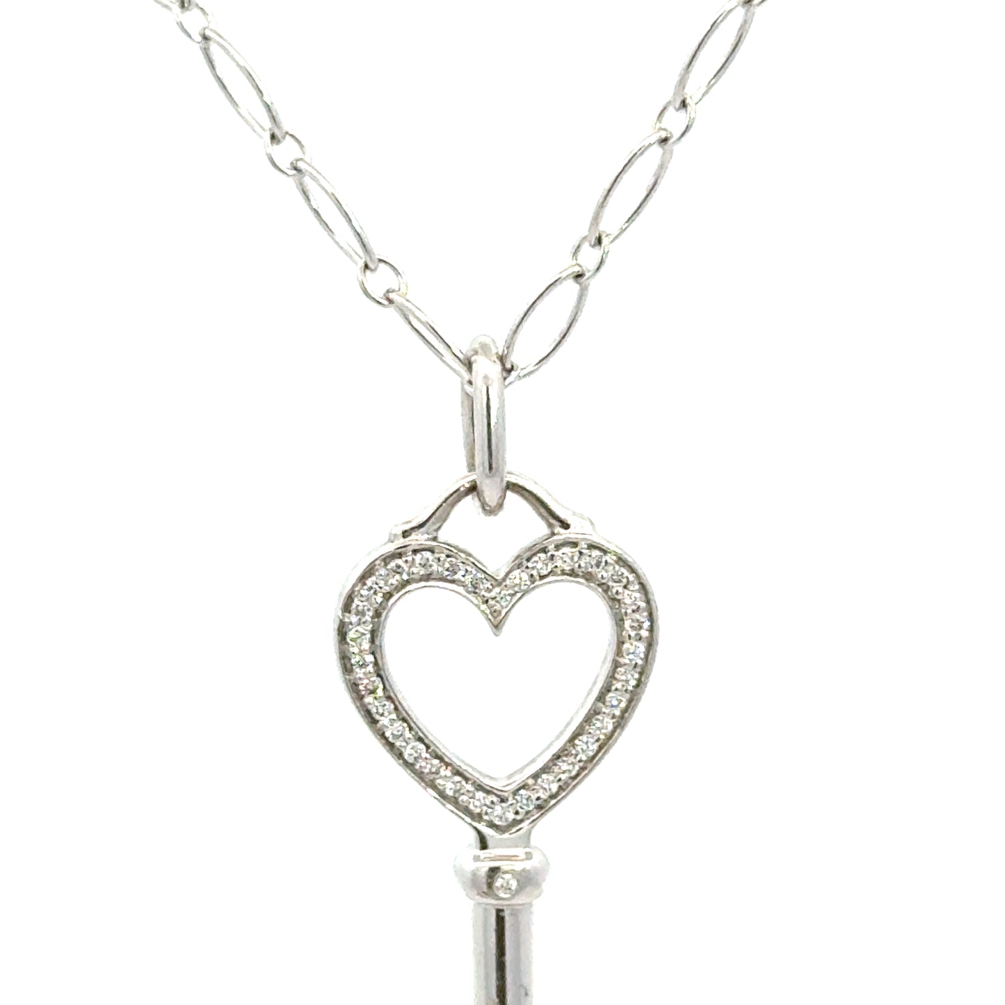 Tiffany & Co. Diamond Heart Key Pendant Necklace – 18K White Gold