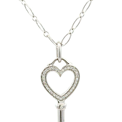 Tiffany & Co. Diamond Heart Key Pendant Necklace – 18K White Gold