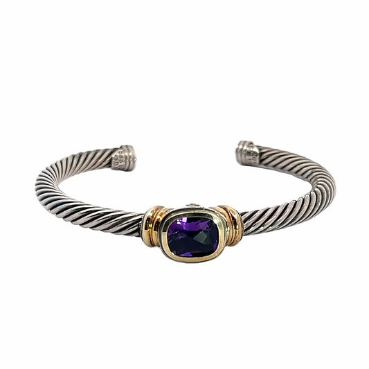 David Yurman Noblesse Collection 14K Yellow Gold & Silver Amethyst Classic Cable Bangle