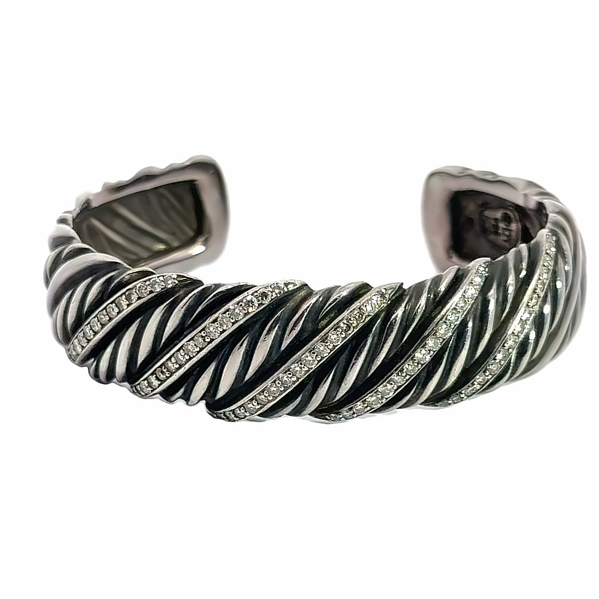 David Yurman Silver & Diamond Wellesley Cable Cuff Bangle