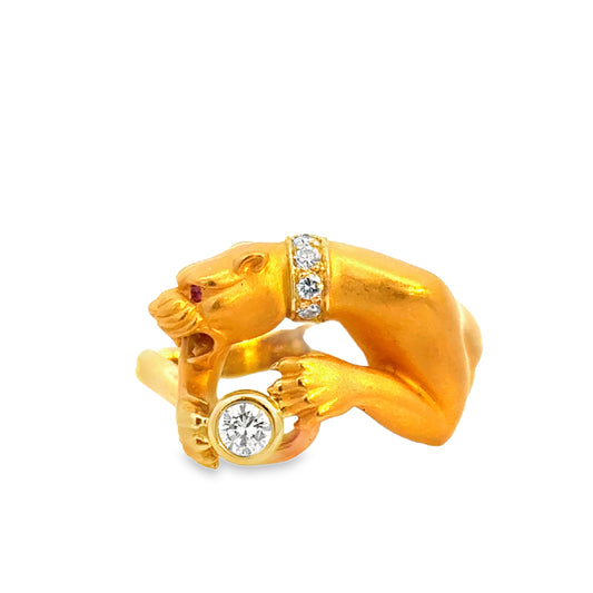 Carrera y Carrera Sculpted Panther Ring, 18K Gold, Diamond & Ruby Accents
