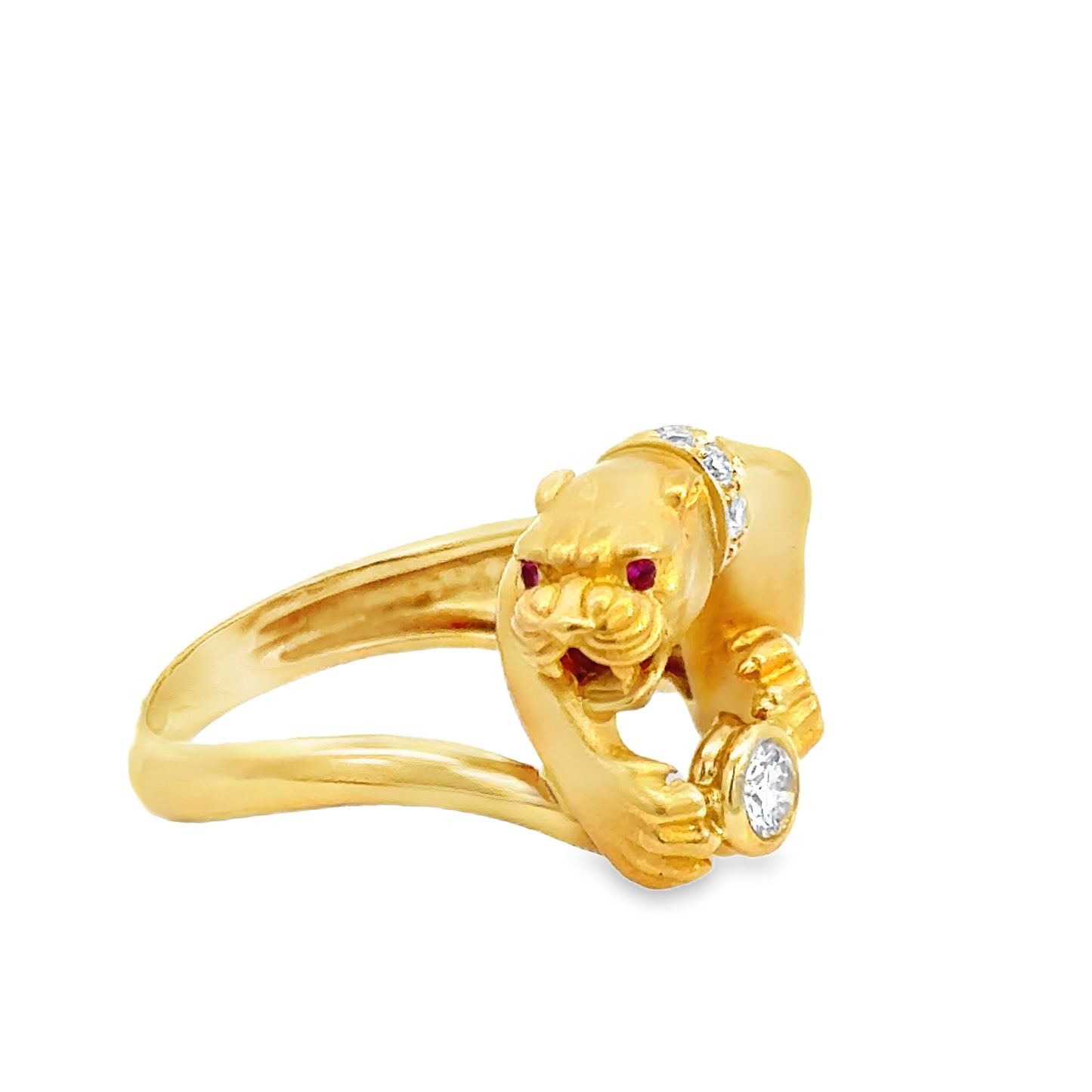 Carrera y Carrera Sculpted Panther Ring, 18K Gold, Diamond & Ruby Accents