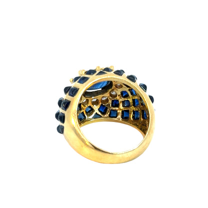 Luxury Le Vian 18K Gold Cabochon Sapphire Ring with Diamond Halo and Geometric Design