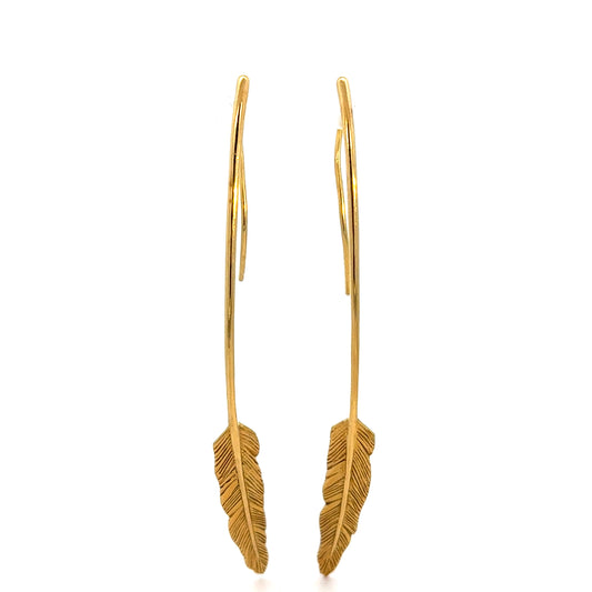 H.Stern 18K Yellow Gold Feather Motif Earrings