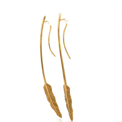 H.Stern 18K Yellow Gold Feather Motif Earrings