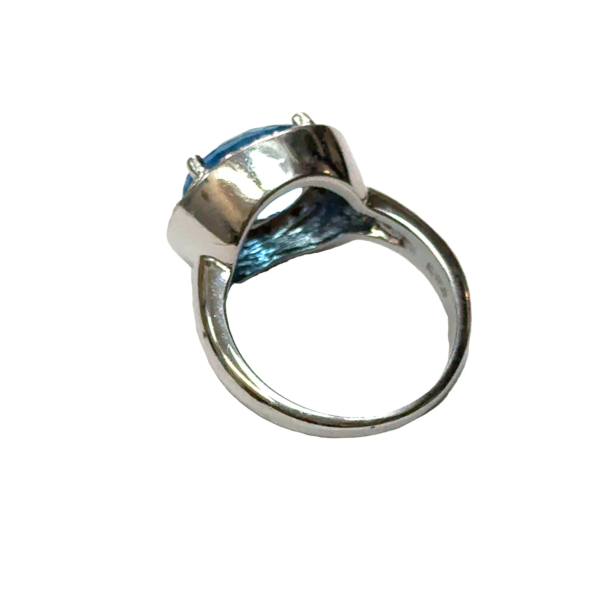 14K White Gold Oval Blue Topaz & Diamond Halo Ring
