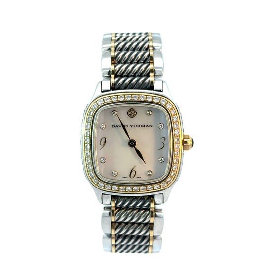 David Yurman Stainless Steel, Sterling Silver & 18K Yellow Gold Diamond Bezel Watch – Mother-of-Pearl Dial