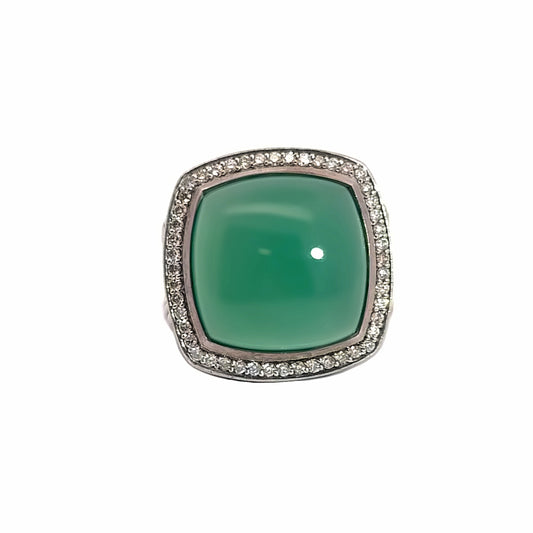 David Yurman Silver, Green Onyx & Diamond Ring