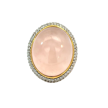 David Yurman 18K Yellow Gold Rose Quartz Cabochon & Pavé Diamond Cocktail Ring