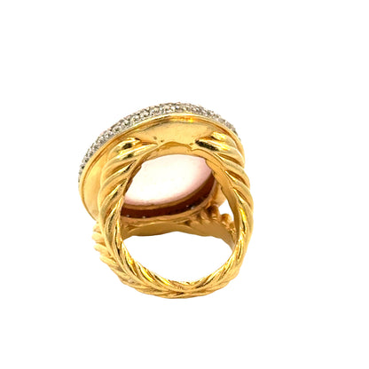 David Yurman 18K Yellow Gold Rose Quartz Cabochon & Pavé Diamond Cocktail Ring