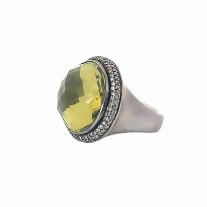 David Yurman Silver Citrine & Diamond Ring