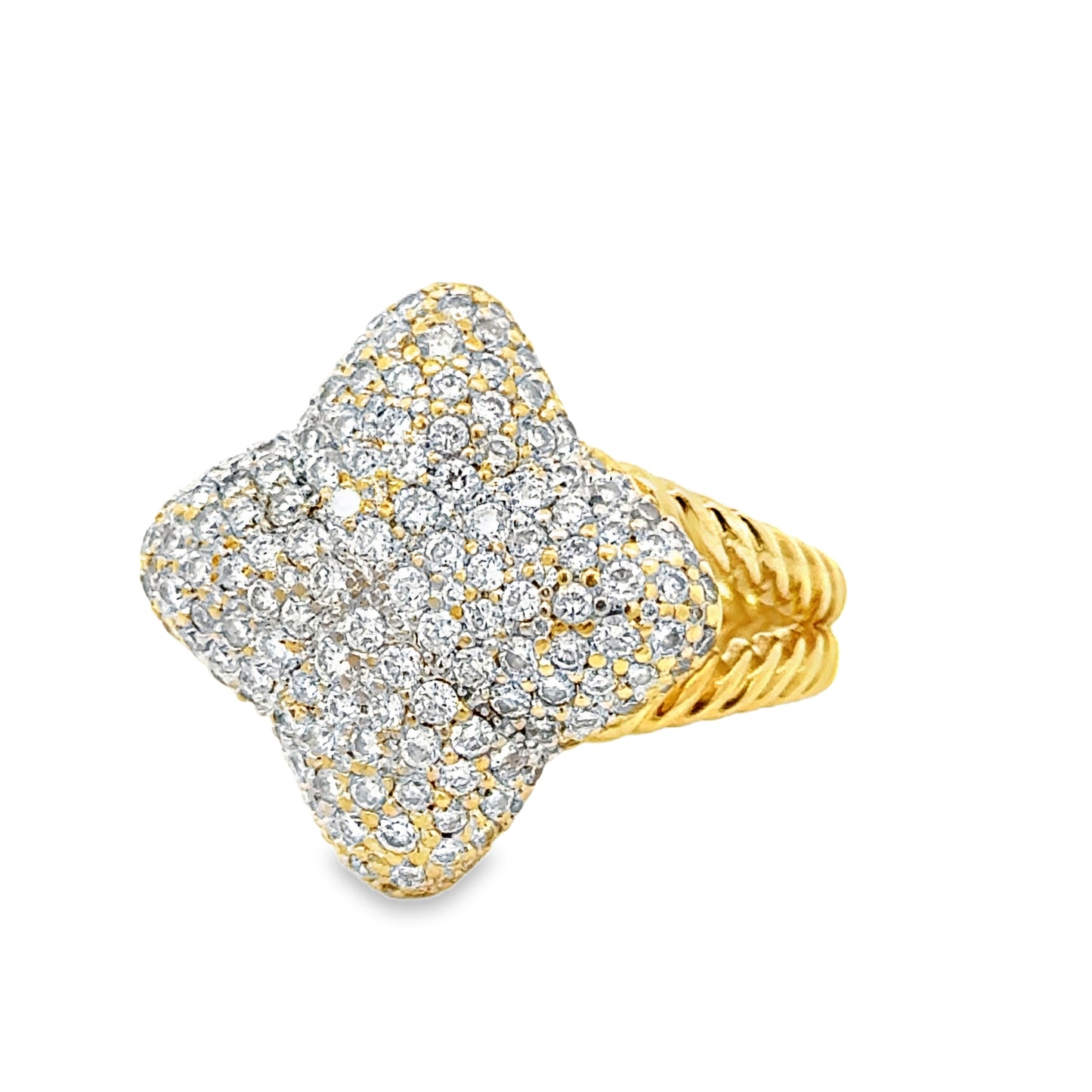 David Yurman 18K Gold Pavé Diamond Ring – Quatrefoil Design