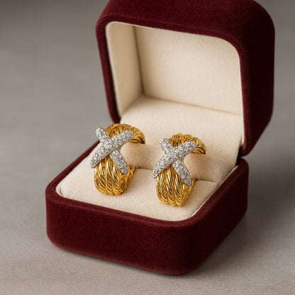 David Yurman 14K Two-Tone Diamond Clip-On Earrings