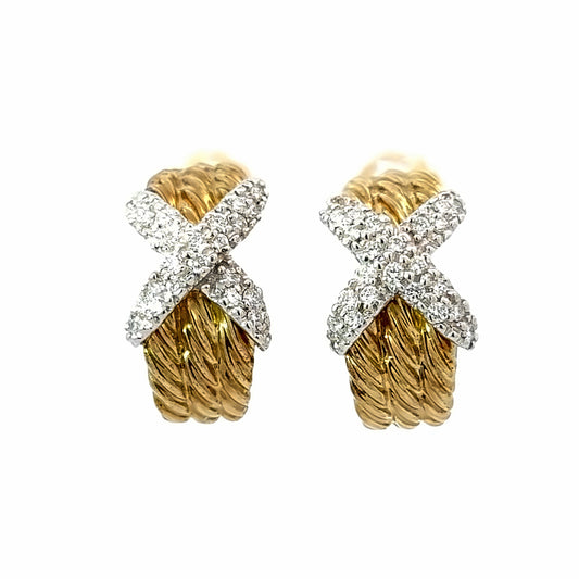 David Yurman 14K Two-Tone Diamond Clip-On Earrings