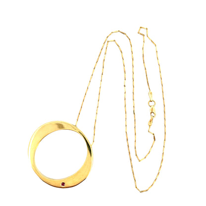 Roberto Coin 18K Yellow Gold Open Circle Pendant with Signature Ruby