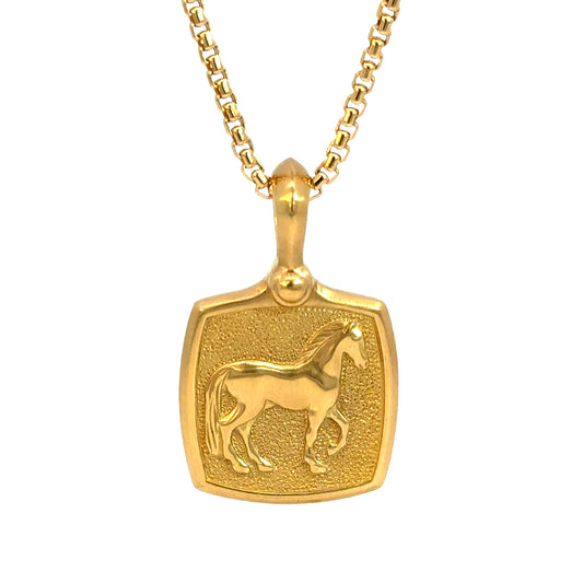 David Yurman 18K Yellow Gold Horse Medallion Pendant & 22” Chain