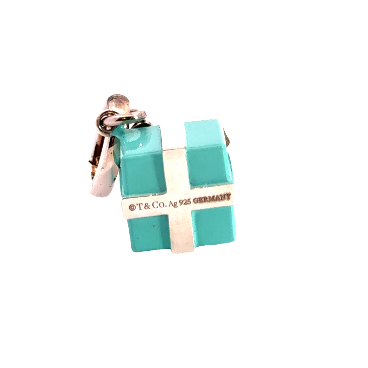 Tiffany & Co. Sterling Silver Gift Box Charm with Turquoise Enamel