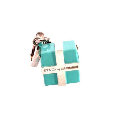 Tiffany & Co. Sterling Silver Gift Box Charm with Turquoise Enamel