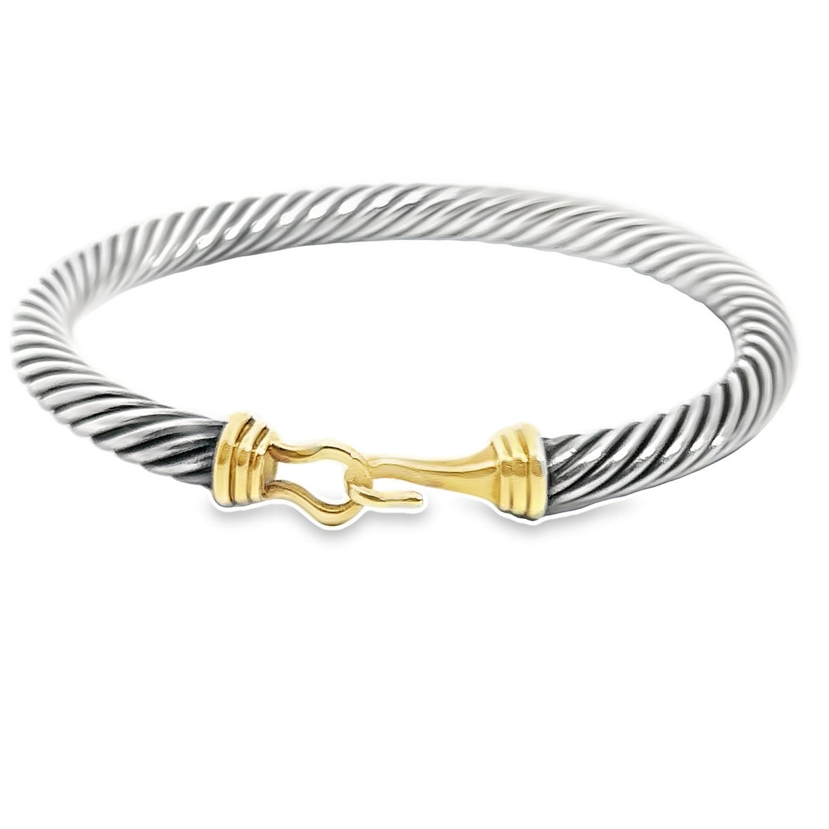 David Yurman 14K Yellow Gold & Silver Classic Cable Buckle Bangle