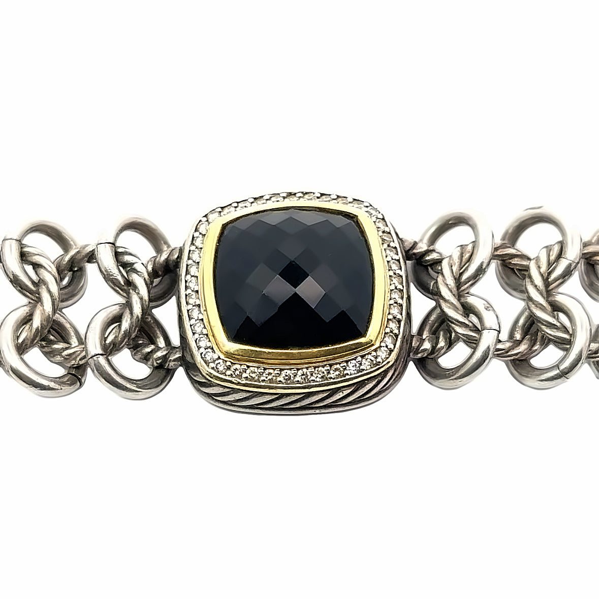 David Yurman 18K Gold & Silver Albion Atlas Chainmail Onyx & Diamond Bracelet