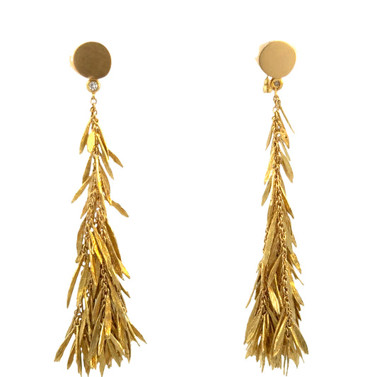 H.Stern Feathers Collection 18K Gold Diamond Drop Earrings