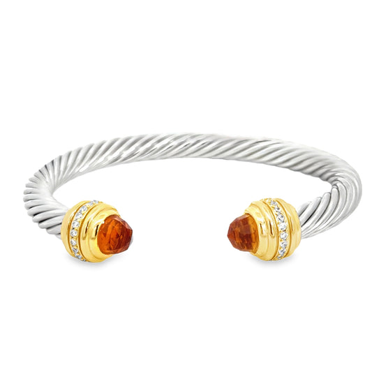 David Yurman Classic Cable Bracelet with Citrine & Diamonds – Sterling Silver & 18K Gold
