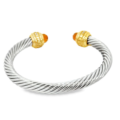 David Yurman Classic Cable Bracelet with Citrine & Diamonds – Sterling Silver & 18K Gold