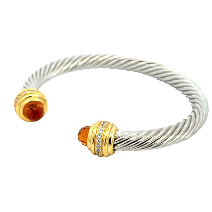 David Yurman Classic Cable Bracelet with Citrine & Diamonds – Sterling Silver & 18K Gold