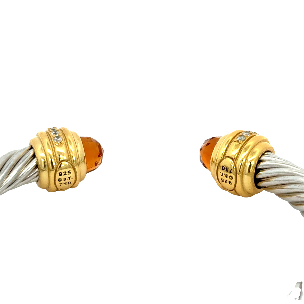 David Yurman Classic Cable Bracelet with Citrine & Diamonds – Sterling Silver & 18K Gold