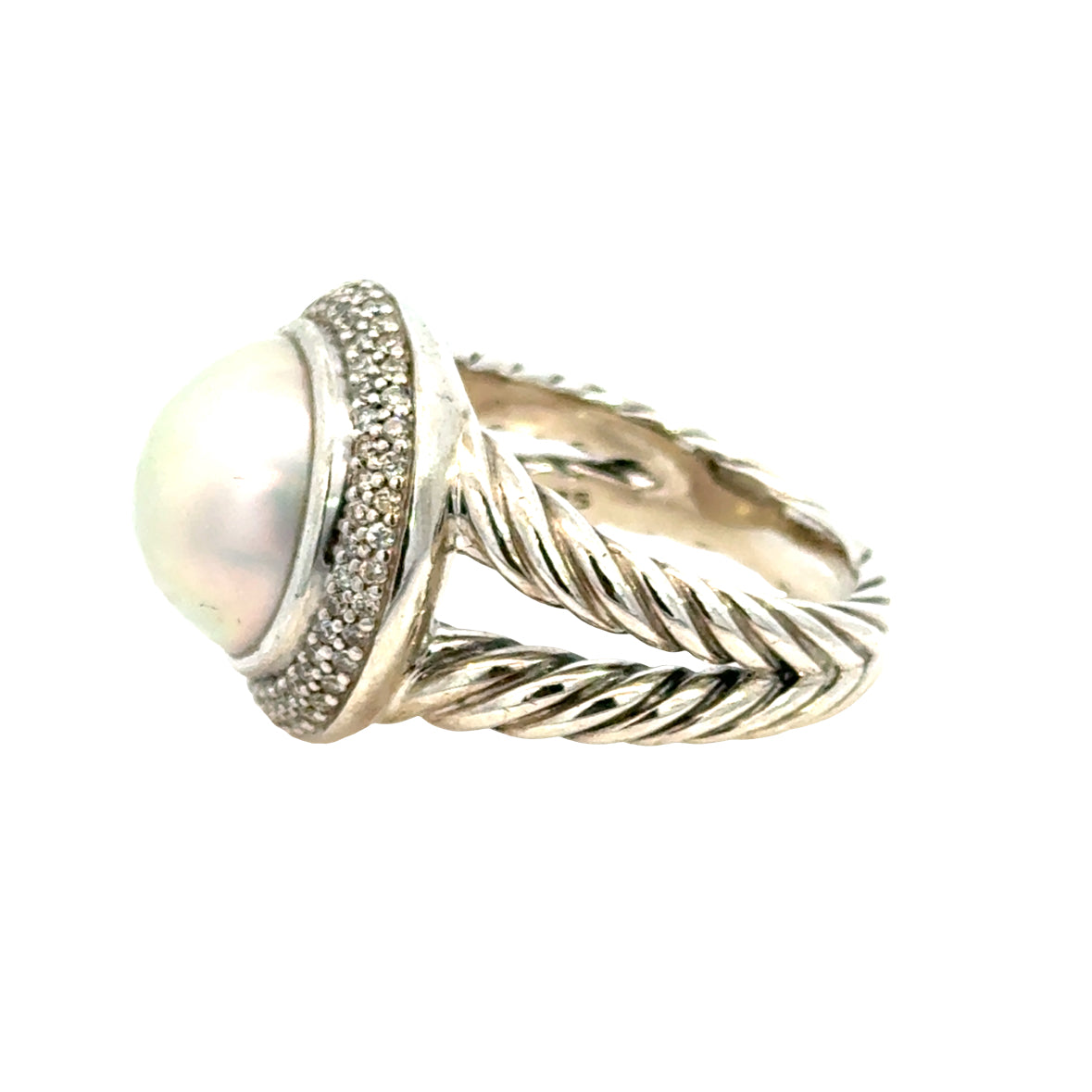 David Yurman Albion Pearl Ring in Sterling Silver with Pavé Diamonds