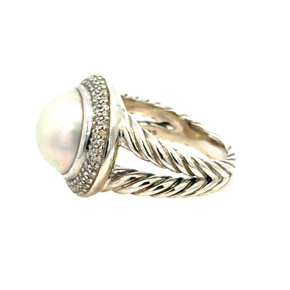 David Yurman Albion Pearl Ring in Sterling Silver with Pavé Diamonds