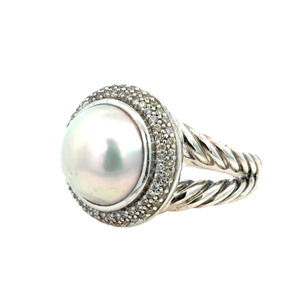 David Yurman Albion Pearl Ring in Sterling Silver with Pavé Diamonds