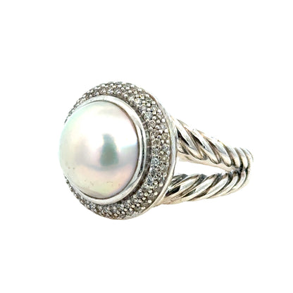 David Yurman Albion Pearl Ring in Sterling Silver with Pavé Diamonds