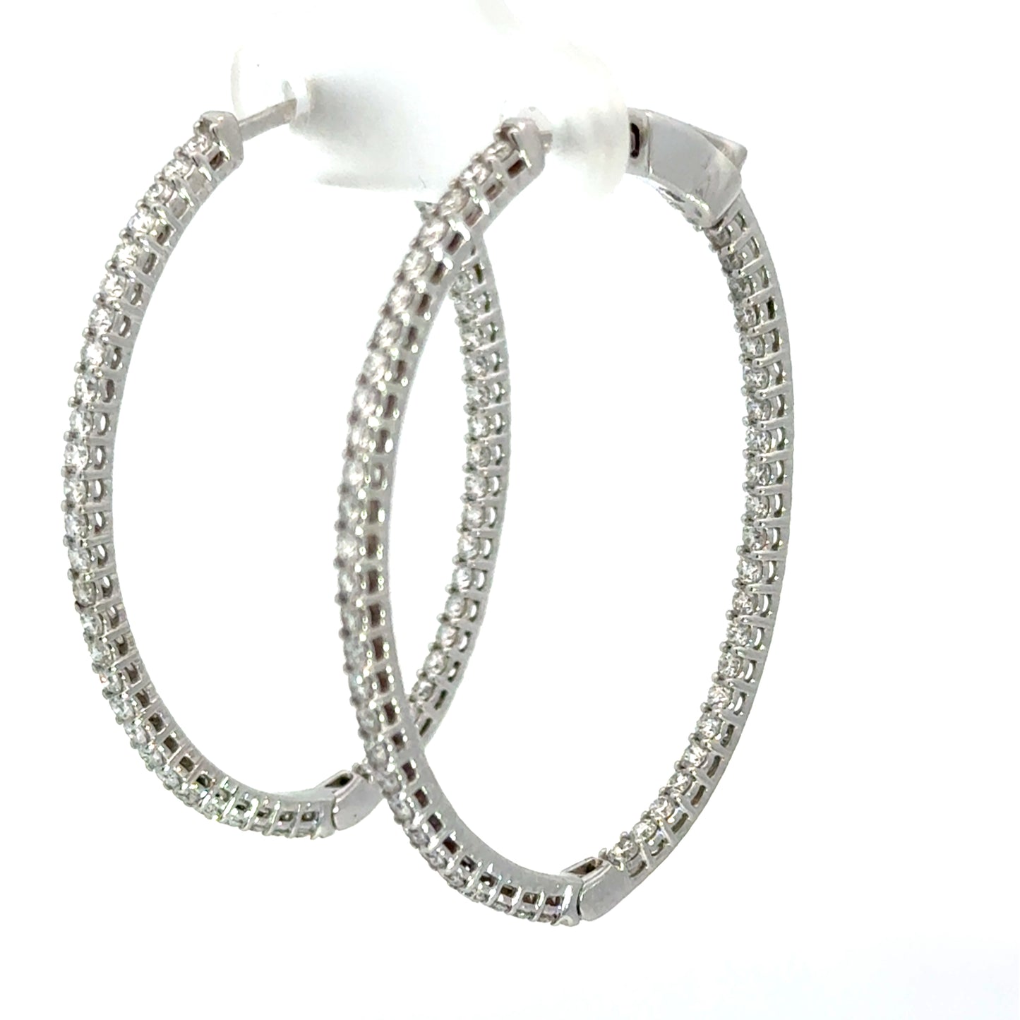 BIRKS 18K White Gold Diamond Inside-Out Oval Hoop Earrings