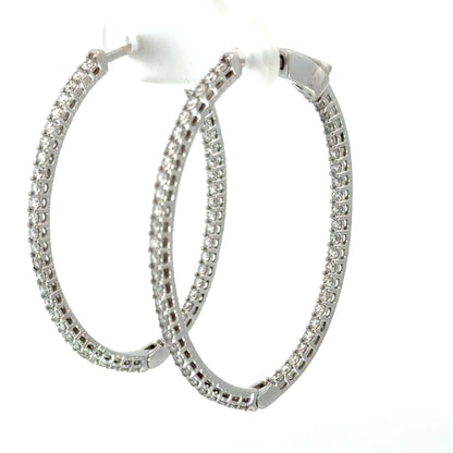 BIRKS 18K White Gold Diamond Inside-Out Oval Hoop Earrings