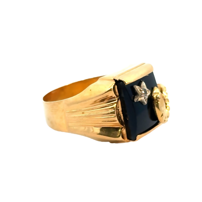 18K Yellow Gold Onyx & Diamond Serpent Men’s Ring