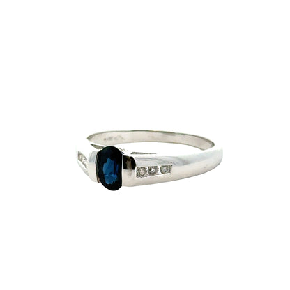 14K White Gold Modern Sapphire and Diamond Accent Ring
