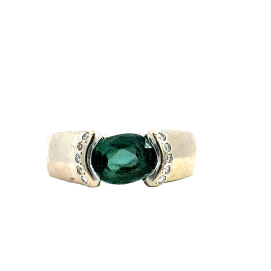 14K Gold Oval Tourmaline Ring with Diamond Accents