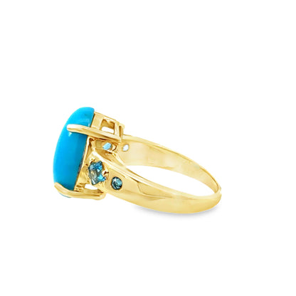 14K Yellow Gold Turquoise & Blue Topaz Estate Ring
