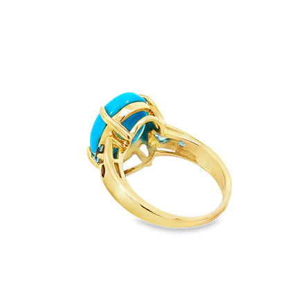 14K Yellow Gold Turquoise & Blue Topaz Estate Ring