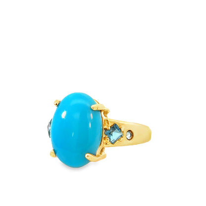 14K Yellow Gold Turquoise & Blue Topaz Estate Ring