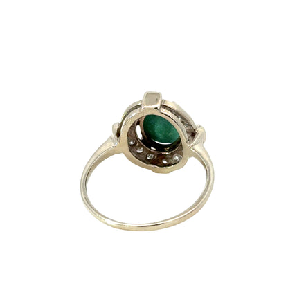 Oval Turquoise Cabochon Ring with Diamond Accents – 14K White Gold