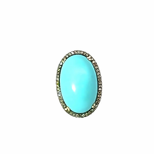 Bold & Elegant 14K Turquoise & Diamonds Ring